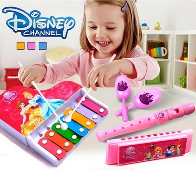 迪士尼公主系列鐵琴、沙鈴、口琴、笛子音樂玩具組(3歲以上適用)特價350元/組
