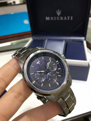 瑪莎拉蒂手錶MASERATI手錶SUCCESSO款，編號:R8873621005,寶藍色錶面灰黑色精鋼錶帶款