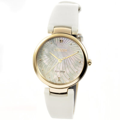 現貨 可自取 CITIZEN EM0853-22D 星辰錶 手錶 31mm 光動能 藍寶石 白色皮錶帶 女錶