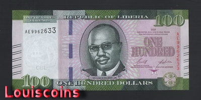 【Louis Coins】B014-LIBERIA-2021賴比瑞亞紙幣-100 Dollars