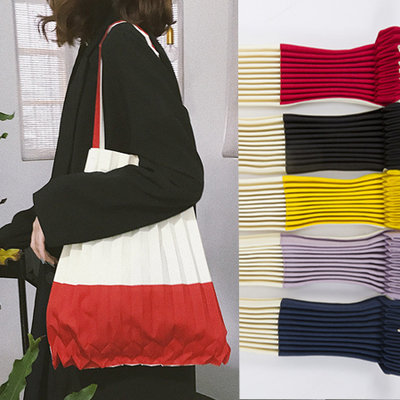 台灣廠商 五種色 雙色褶皺肩背包 摺疊包手提包購物袋