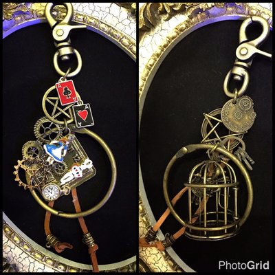 韓國飾品-迪士尼愛麗絲夢遊仙境 古銅金屬造型吊飾 鑰匙圈