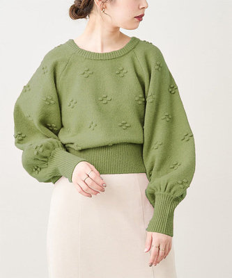 nice claup 橄欖綠色立體花朵毛衣上衣長袖