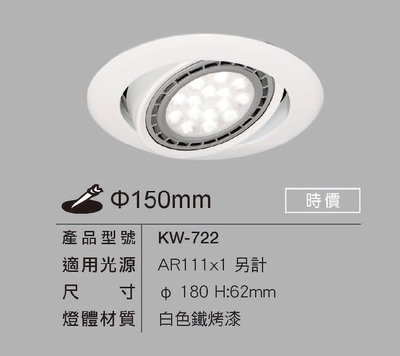 安心買~ 舞光 LED 崁燈殼 AR111光源 15CM 投射燈 可換燈泡 嵌燈 可調角度 不含光源 KW-722