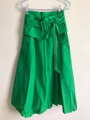 韓國設計師品牌 綠色不規則大圓襬長裙含腰封