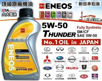 ✚久大電池❚ ENEOS 新日本石油 5W-50 5W50 THUNDER 日本車原廠最高等級機油 (24瓶一組免運)