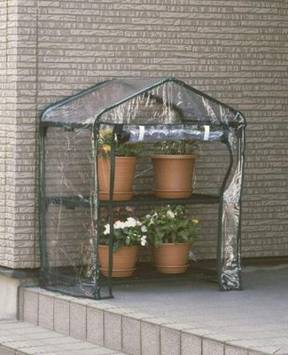 日本進口 雙層花盆盆栽栽培蔬菜設備溫室乾罩透明房芽苗培養房屋收納架 3436b