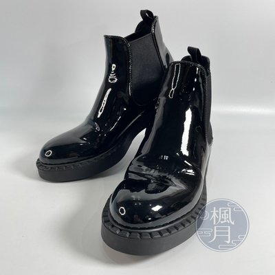 BRAND楓月 PRADA 普拉達 2TE176055 黑色 漆皮短靴 #37.5 精品鞋款 靴子