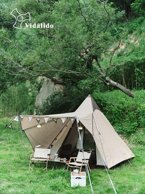 vidalido戶外露營印第安金字塔自動帳篷遮陽防曬雙層防雨尖塔帳~特價