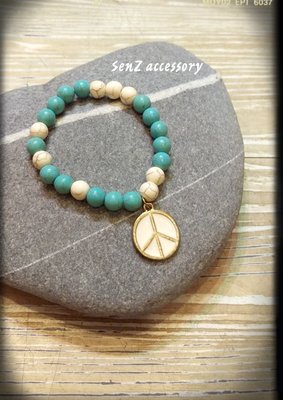 【 SenZ accessory 】獨家設計 客製化白綠松石 和平串珠手鍊 手作飾品 天然石手鏈手環 男女中性款