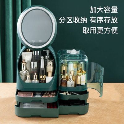 現貨熱銷-led化妝鏡化妝品收納防塵桌面口紅護膚品置物架家用大容~特價