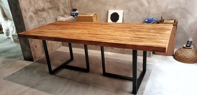 【找椅子】台灣製 柚木6CM實木桌 工業LOFT書桌 工作桌 辦公桌 會議桌 餐桌