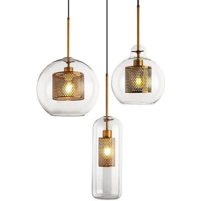 北歐藝術創意復古工業風簡約餐廳吧臺透明燈罩玻璃圓球單頭吊燈