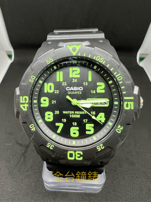 【金台鐘錶】CASIO卡西歐 酷炫 潛水風100米防水 指針錶 (學生 當兵 必備) 黑底綠字 MRW-200H-3B