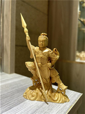 小葉黃楊木雕哪吒擺件新中式創意實木裝飾三太子神像電視柜工藝品