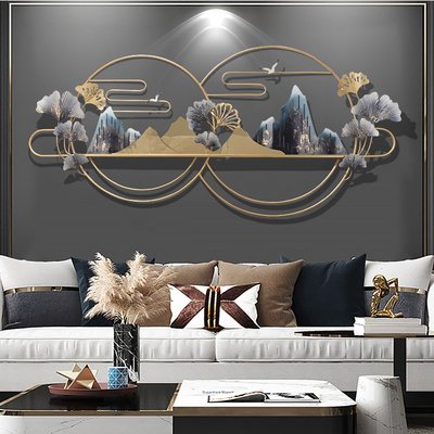 新中式牆面裝飾 山水風景壁掛 金屬立體壁飾 現代簡約牆飾 北歐輕奢 純手工藝術品 創意時尚家裝 客廳沙發背景牆上吊飾