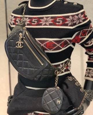 Chanel AS1071 Chanel Bi Quilted Waist Bag 小牛皮格紋鍊帶腰包 黑