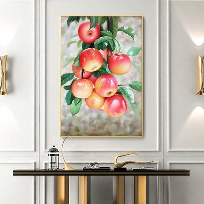 新中式手繪油畫入戶玄關蘋果水果餐廳現代簡約美式裝飾畫歐式掛畫~特價家用雜貨