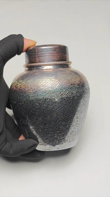 日本 銀川堂 茶葉罐 雙蓋 銅熏銀 做工很好 品相尺寸見視頻