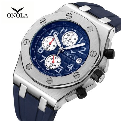 【潮裡潮氣】ONOLA品牌經典時尚運動男士手錶矽膠帶防水多功能石英手錶男ON6805