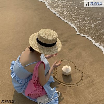 【熱賣精選】日本CR草帽女夏季蕾絲沙灘遮陽帽女式防曬帽百搭遮臉卷邊草編帽子