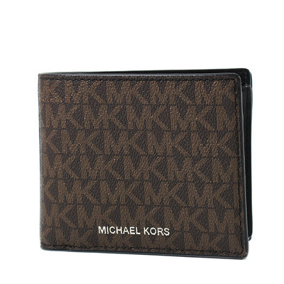 美國正品 MICHAEL KORS 男款 銀字緹花LOGO防刮皮革零錢袋短夾-咖啡色【現貨】