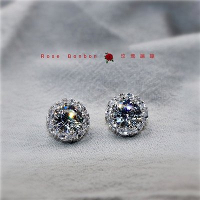 日本輕珠寶 2克拉 耳環 鑲水晶 鋯石 仿鑽石 韓國耳環 耳針 日韓 正韓Rose Bonbon