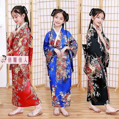 兒童和服印花日式浴袍女孩公主裙表演服氣質可愛蝴蝶結浴袍