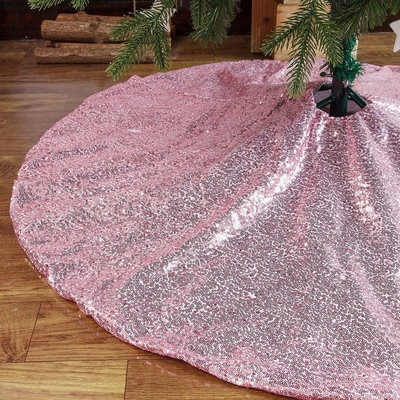 【現貨精選】新款粉紅色繡亮片樹裙聖誕節裝飾品聖誕樹裝飾圍裙亮片聖誕樹裙