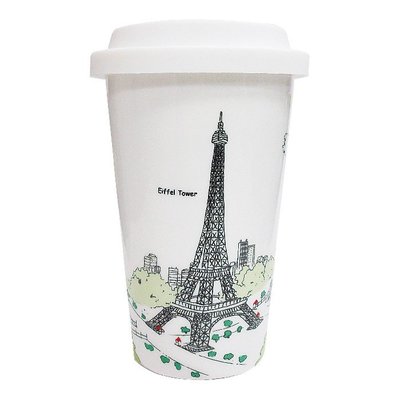 Bella House 雙層隔熱陶瓷杯330ml 巴黎鐵塔 (1入) 馬克杯 隔熱杯 骨瓷杯 隨手杯 雙層杯 咖啡杯