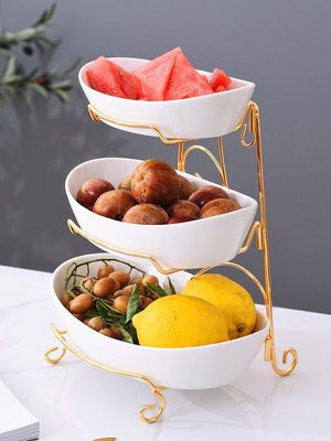 【熱銷精選】北歐輕奢陶瓷水果碗客廳家用果籃三層盤茶幾兩層零食創意干糖果盆