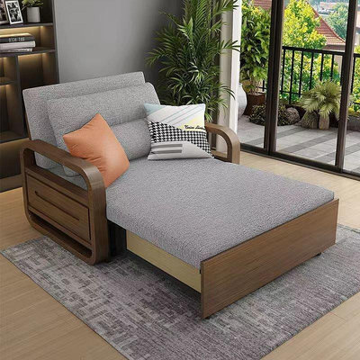 熱銷~新中式實木折疊沙發床單人坐睡兩用 輕奢客廳多功能小戶型伸縮床#沙發#床#傢具現貨