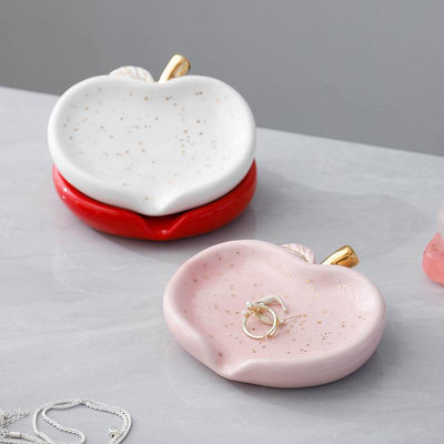 創意陶瓷輕奢蘋果肥皂盒家用瀝水高檔店洗手台香皂盒置物裝飾盤~優樂美