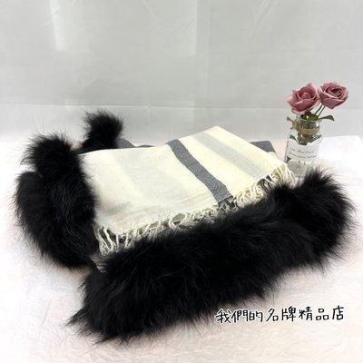 [我們的名牌精品店]~ BURBERRY 米色格紋+羊毛黑邊 大方巾/圍巾