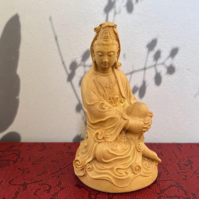樂清黃楊木雕刻自在觀音汽車中控擺件裝飾觀音菩薩人物神像工藝品