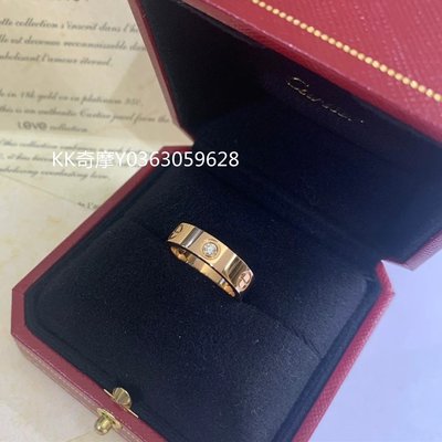 KK二手真品 Cartier 卡地亞 LOVE系列 18K玫瑰金戒指 單鑽窄版 鑽石款戒指 B4050700