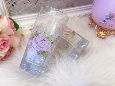 粉紅玫瑰精品屋～💕韓國進口💕 💕SHABBY ROSE粉玫瑰玻璃杯💕單個價