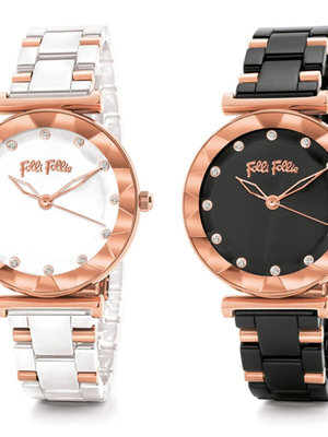 手錶帶 新款FOLLI FOLLIE陶瓷手錶簡約切割面玻璃點鉆刻度石英錶防水女錶