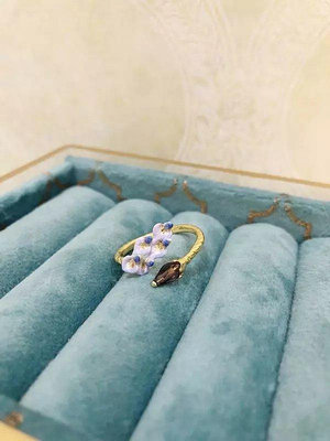 【Koaa海購】法國琺瑯釉首飾品Les Nereides 紫藤花鑲鉆寶石 可調節開口戒指