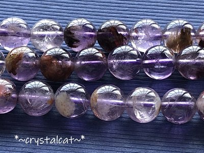 天然紫幽靈異相紫鈦晶圓珠手創飾品配件，10mm單顆