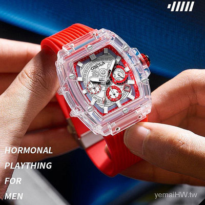 正品 ONOLA品牌手錶 6811 時尚透明殼 計時碼錶,日曆多功能夜光防水 男士手錶 女士手錶