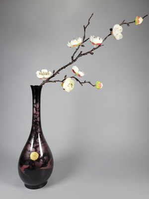 日本高岡銅花瓶 鶴首銅花瓶 菊標大漆工藝 原盒包裝