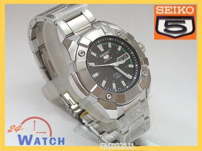 24-watch《日本製》【SEIKO 5號 100M防水 全自動機械錶 SNZG21J1 綠刻】全新 7S36