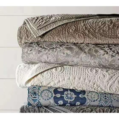 CCの屋高端好貨出口美國PB原單純棉絲絨絎縫薄被床蓋三件套空調被歐美式