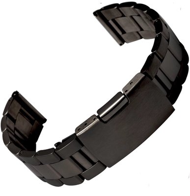 錶帶屋  20mm  22mm 24mm平頭pvd黑色實心不銹鋼替代各式錶帶ZenWatch Classic S2 S3