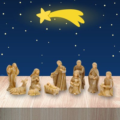 圣誕節耶穌誕生馬槽組場景擺件裝飾品禮物跨境創意家居木制工藝品