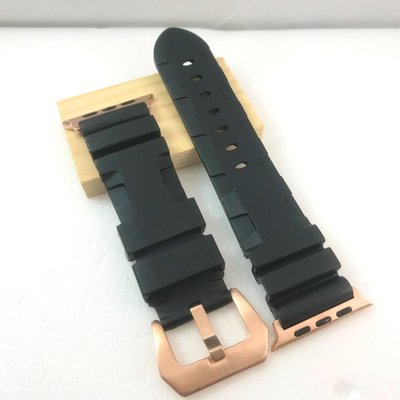 Apple Watch 沛納海 新款 代用 閃電 款 黑色 厚感紮實 運動 橡膠 錶帶 不鏽鋼玫瑰金針釦 45 44