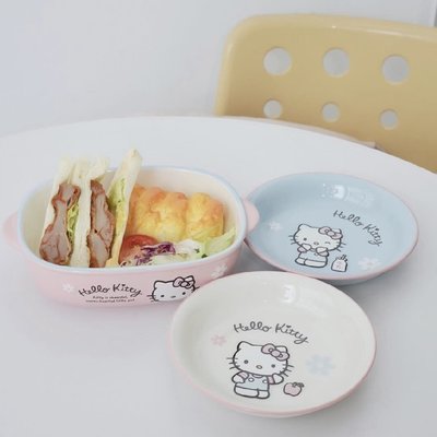 ♥小花花日本精品♥ Hello Kitty 陶瓷浮雕碗盤 3入組 餐盤 水果盤 點心盤 ~ 8