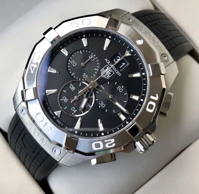 TAG HEUER Aquaracer 黑色面錶盤 黑色橡膠錶帶 石英 三眼計時 男士手錶 CAY1110.FT6041 豪雅 競潜 300M