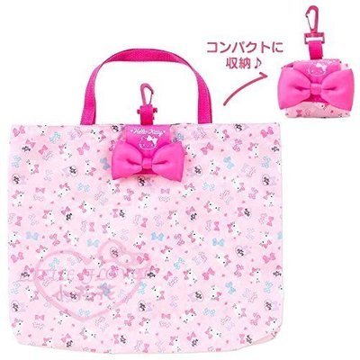 ♥小花凱蒂日本精品♥hello kitty凱蒂貓-蝴蝶結款 粉色造型環保收納購物袋 可愛實用 42120803